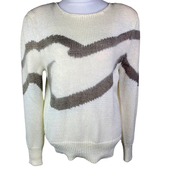 CeZanne Vintage 80s angora blend sweater in cream and brown M - Picture 1 of 11